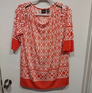 CHICO'S Geometric Patterned Orange Tunic Top Size 3/XL